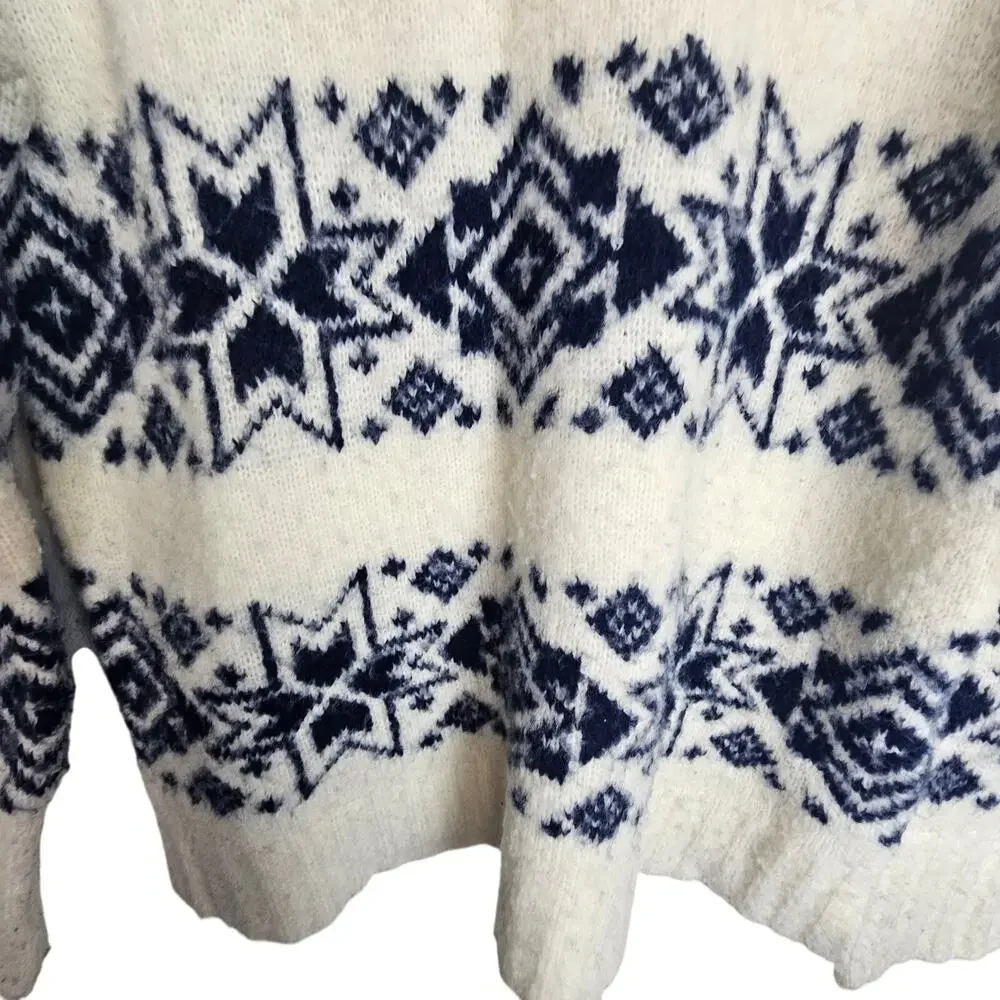 J. Crew Womens Fiar Isle Nordic Wool Blend Sweater XS Snowflake Preppy Holiday